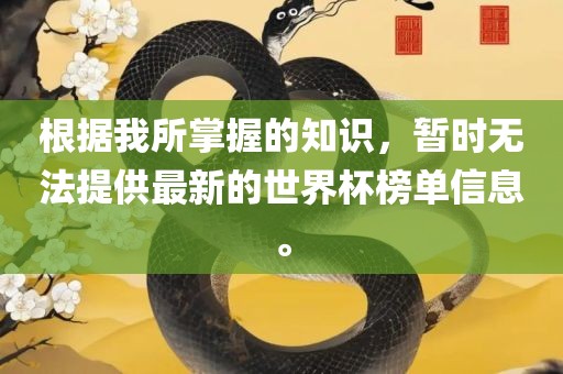 根据我所掌握的知识，暂时无法提供最新的世界杯榜单信息。