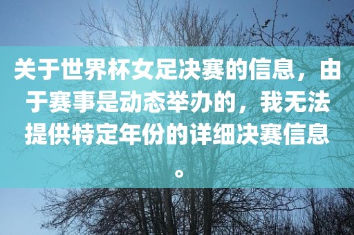 关于世界杯女足决赛的信息，由于赛事是动态举办的，我无法提供特定年份的详细决赛信息。