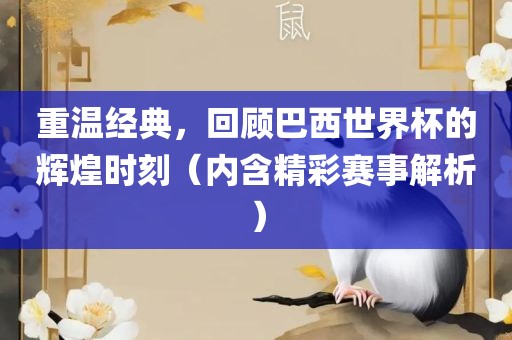 重温经典，回顾巴西世界杯的辉煌时刻（内含精彩赛眉山市正发家政服务有限公司事解析）