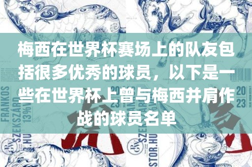 梅西在世界杯赛场上的队友包括很多优秀的球员，以下是一些在世界杯上曾与梅西并肩作战的球员名单眉山市正发家政服务有限公司