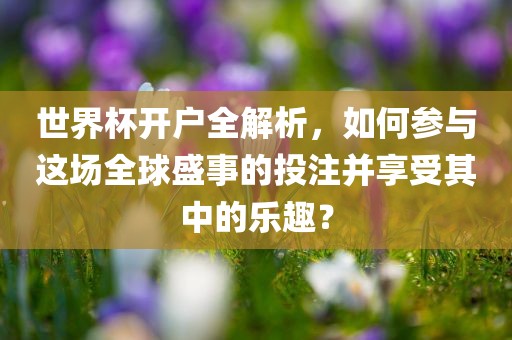 世界杯开户全解析，如何参与这场全球盛事的投注并享受其中的乐趣？眉山市正发家政服务有限公司