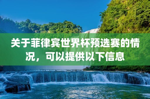 关于菲律宾世界杯预选赛的情况眉山市正发家政服务有限公司，可以提供以下信息