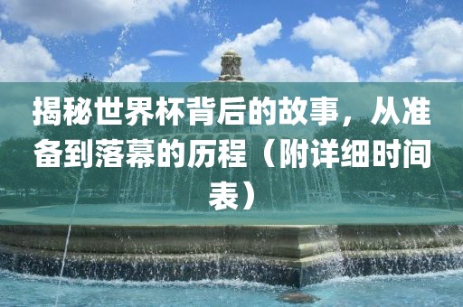 揭秘世眉山市正发家政服务有限公司界杯背后的故事，从准备到落幕的历程（附详细时间表）